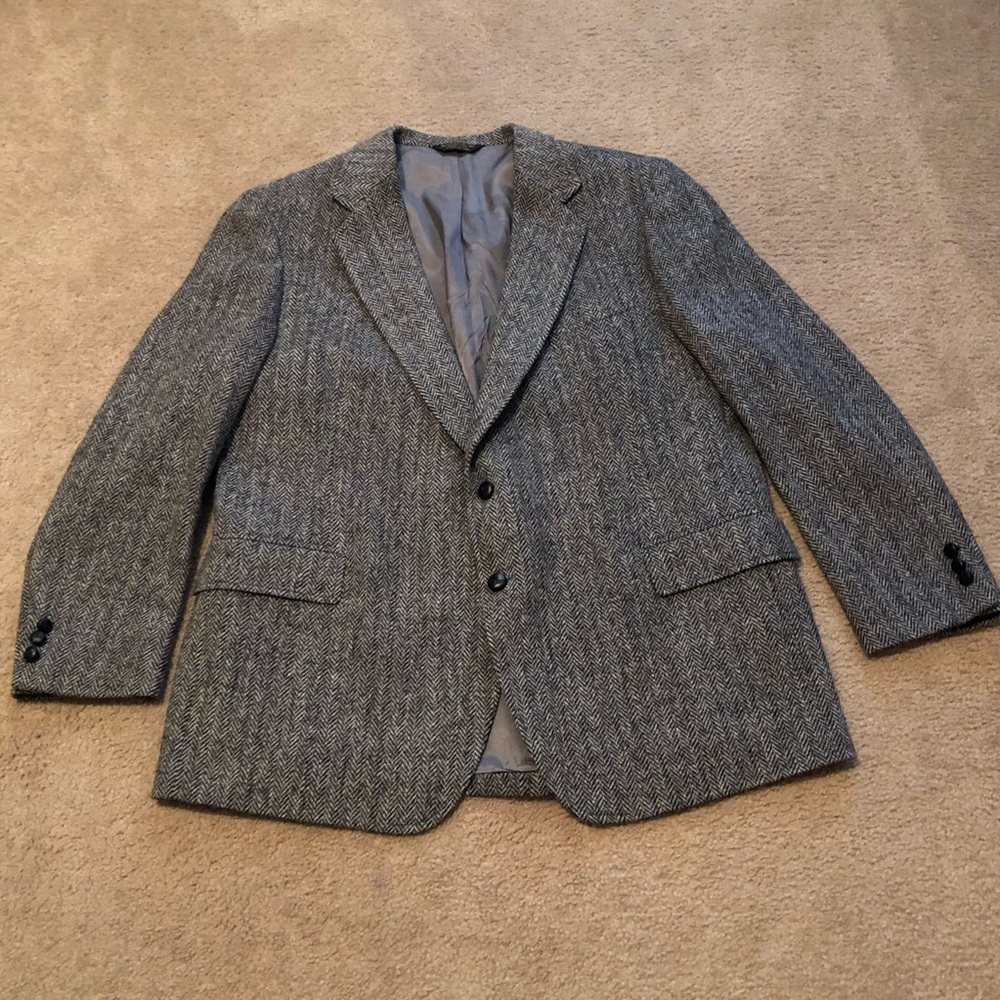 80s Gray Harris Tweed Sport Coat Mens Size XXL